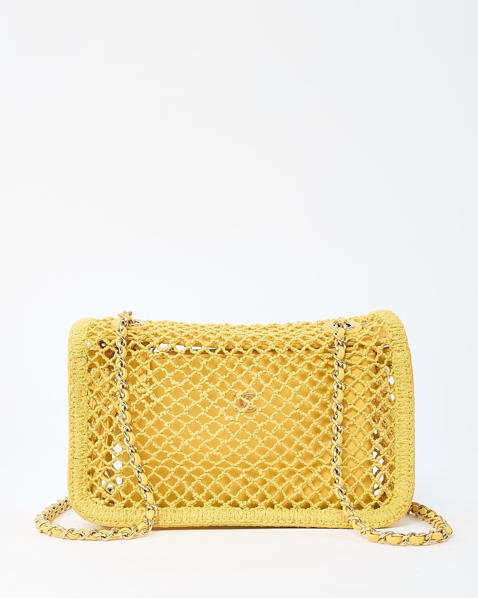 Chanel Coco Beach Yellow Mesh Macrame Small Flap Bag GHW