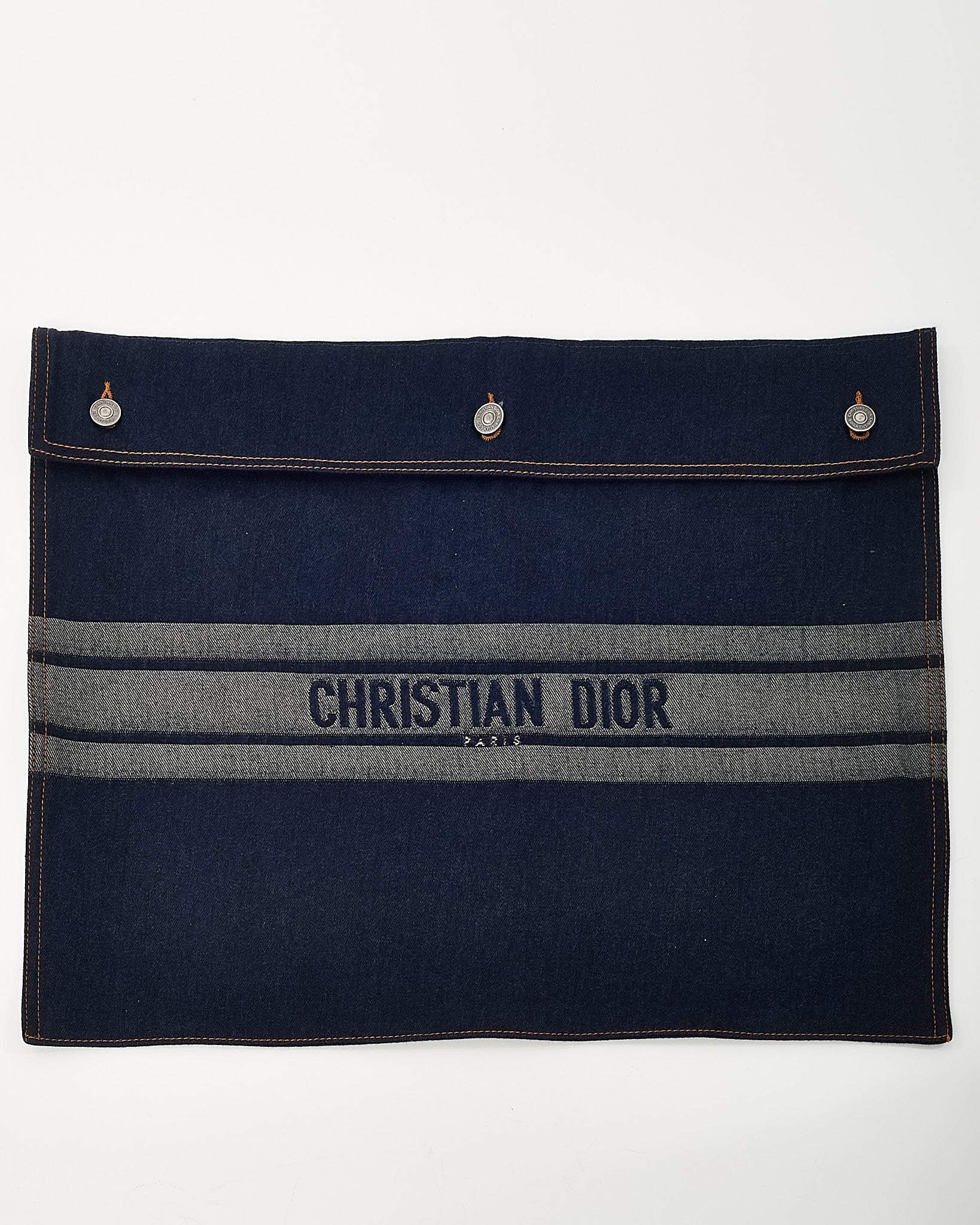 Dior Blue Denim Christian Dior Embroidered Logo Pouch