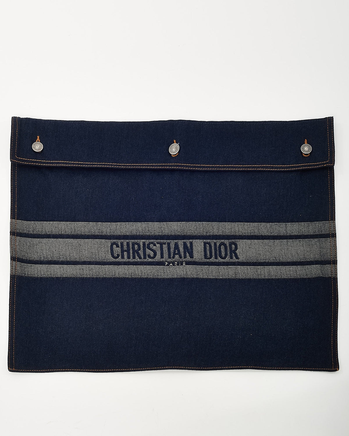 Dior Blue Denim Christian Dior Embroidered Logo Pouch