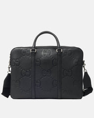 Gucci Black Jumbo GG Monogram Embossed Leather Briefcase with Strap