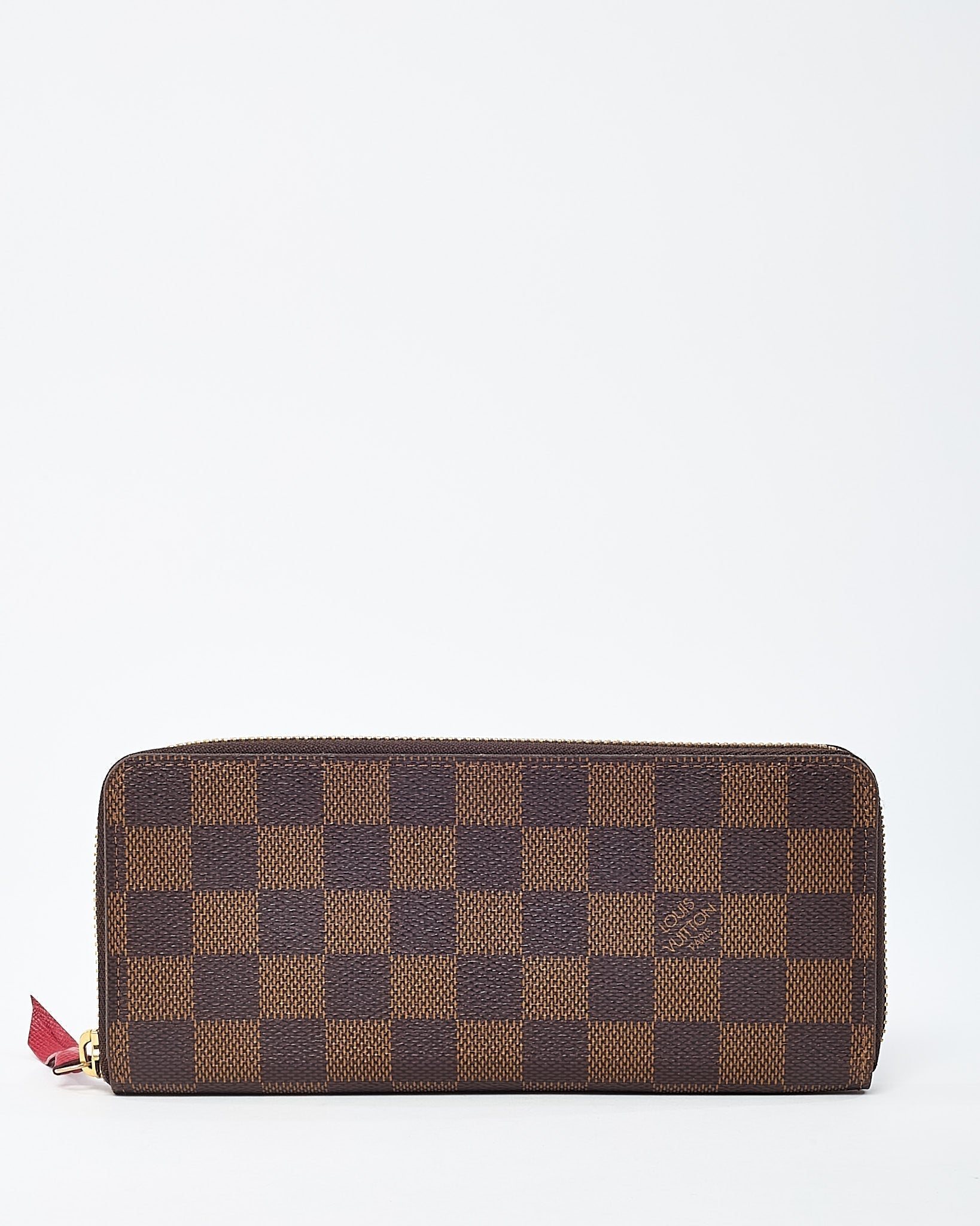 Louis Vuitton Damier Ebene Coated Canvas Red Interior Clemence Wallet