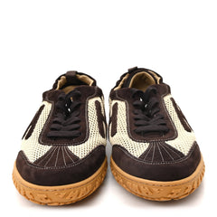 Crochet Knit Suede Goatskin Mens Jet Sneakers 44.5 Beige Lin Marron Ebene