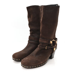 Suede Harness Mid Calf Boots 40 Brown