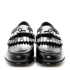 Glazed Calfskin Medor Studded Fringe Womens Destin Loafer 35 Black