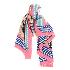 Cashmere Silk Fantaisie D'etriers Shawl 140 Rose Bonbon Naturel Bleu