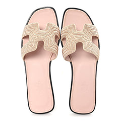 Calfskin Embroidered Oran Sandals 37 Beige