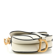 Grained Calfskin Mini Saddle Bag White