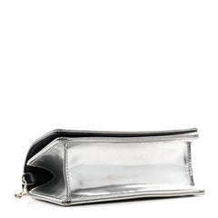 Metallic Patent Micro-Cannage Baby Diorama Flap Bag Silver